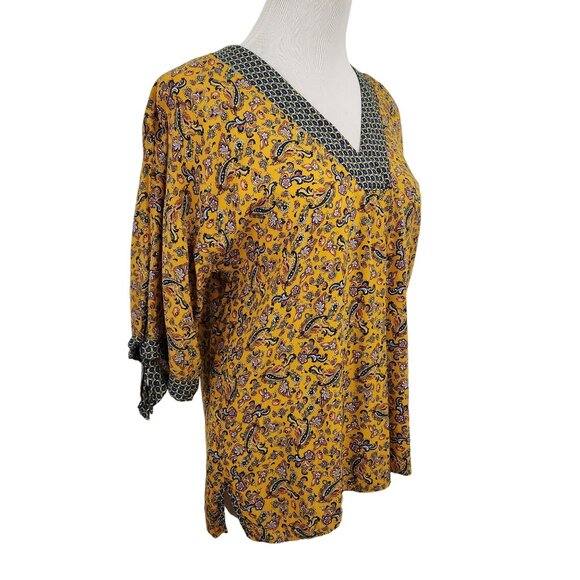 Promod Top Women's Size 6 Blouse Paisley Print V-Neck Three Quarter Sleeve Shirt - Picture 2 of 9